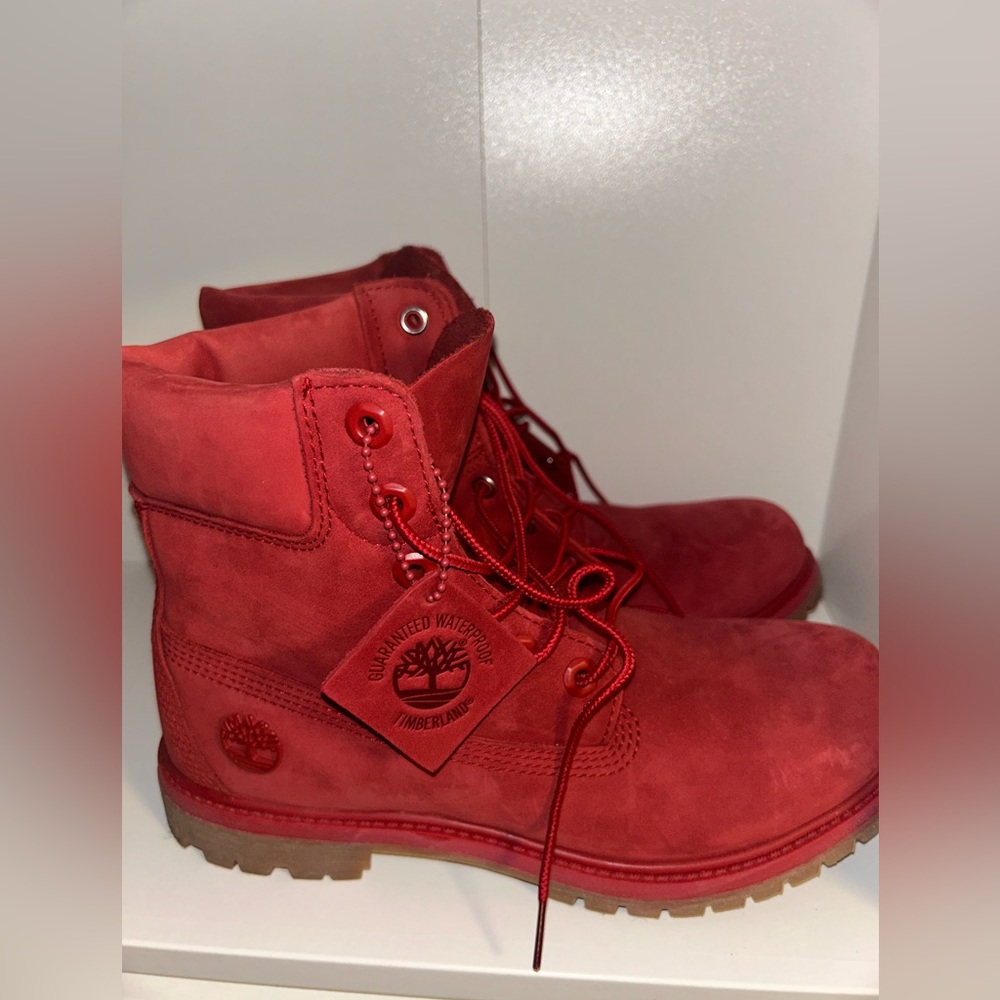 Red Timberland boots